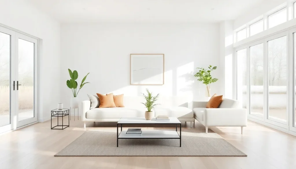 Bright minimalist living room with soft neutrals and clean lines
